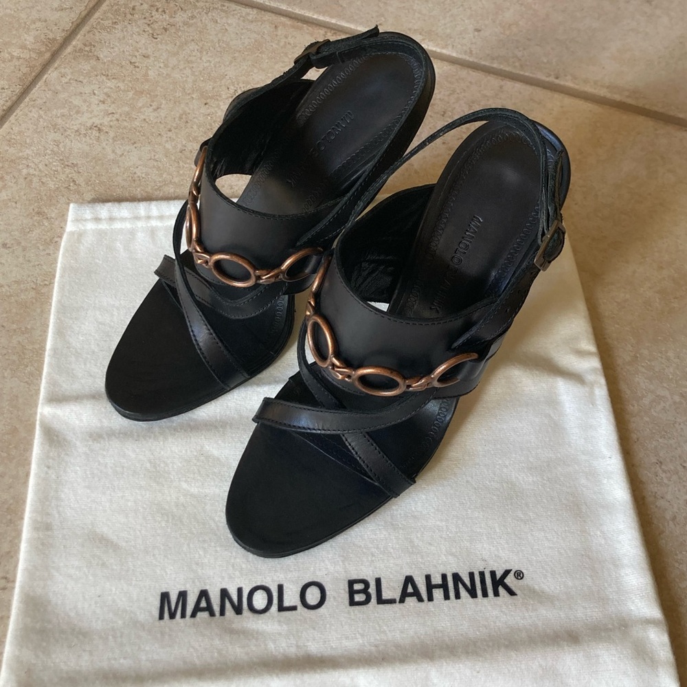 Manolo Blahnik Black Heels with Gold Accents